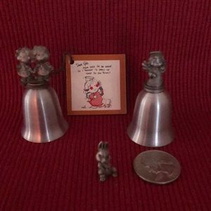 Vintage pewter 1983 bells and mini pewter bunny by Spoontiques Inc